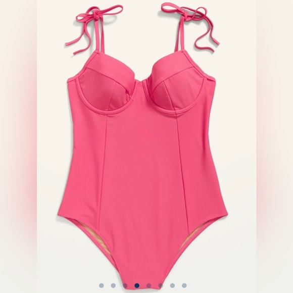 🆕 Old Navy Women’s Tie-Shoulder Underwire One Piece Swim Swimsuit Pink S 4-6 - Picture 8 of 15